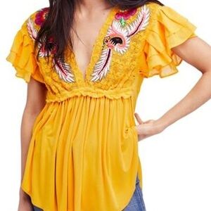 free people fiesta nueva embroidered blouse size extra small